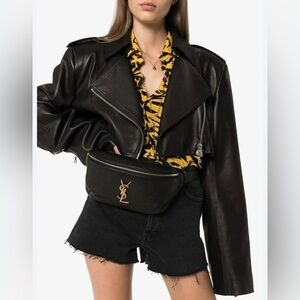 Yves Saint Laurent Black Leather Logo Belt Bag with Gold Hardware